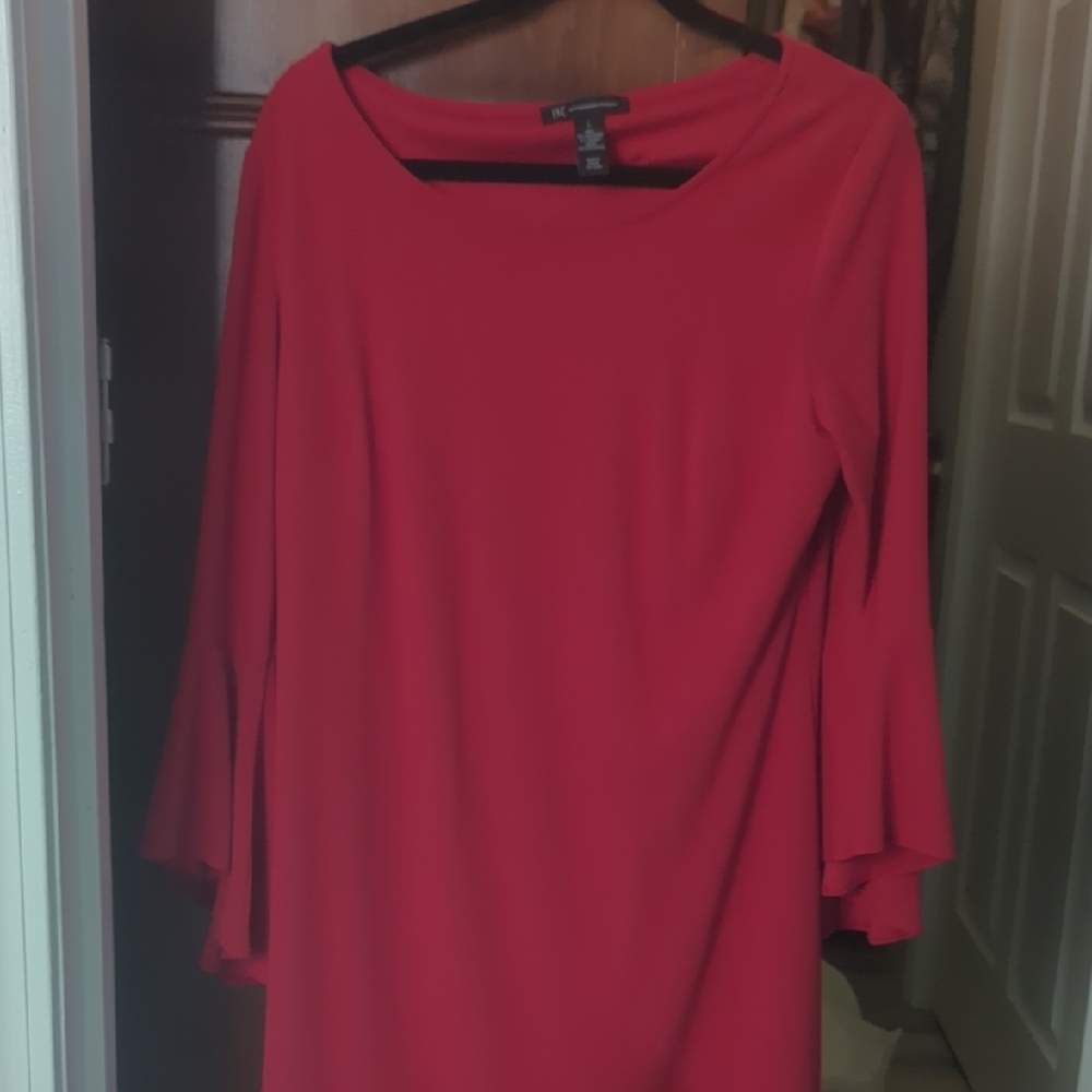INC International Concepts Vibrant Red Long Sleeve Dress